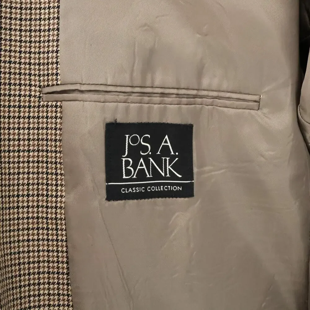 Jos A Bank Sport Coat Mens 46R Brown Houndstooth Plaid Wool Jacket Lined Blazer